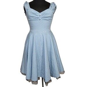 Mixinni Women's Blue Polka Dot 50s Style Fit And Flare Dress Size Large --READ--
